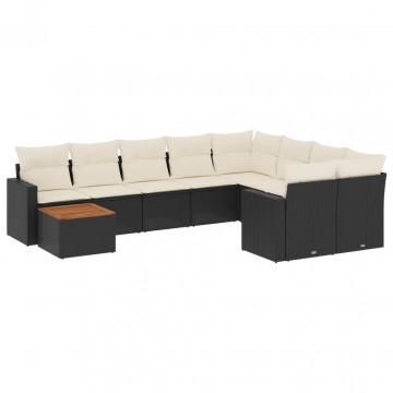 Set canapele de grădină cu perne, 10 piese, negru, poliratan - Img 2