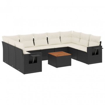 Set canapele de grădină cu perne, 10 piese, negru, poliratan - Img 2