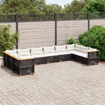 Set canapele de grădină cu perne, 10 piese, negru, poliratan - Img 1