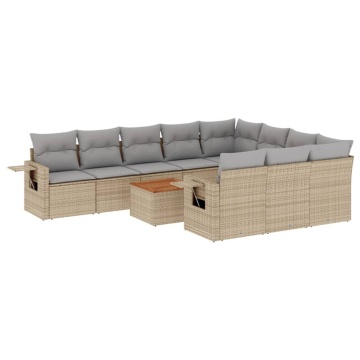 Set canapele de grădină cu perne, 11 piese, bej, poliratan - Img 2