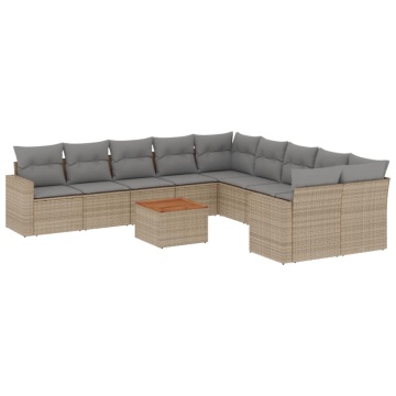 Set canapele de grădină cu perne, 11 piese, bej, poliratan - Img 2