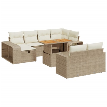 Set canapele de grădină cu perne, 11 piese, bej, poliratan - Img 2