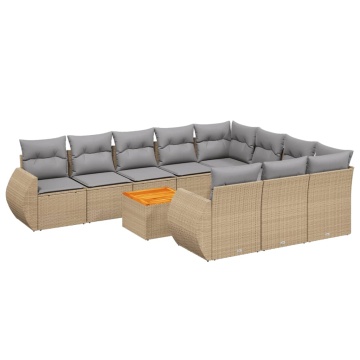 Set canapele de grădină cu perne, 11 piese, bej, poliratan - Img 2