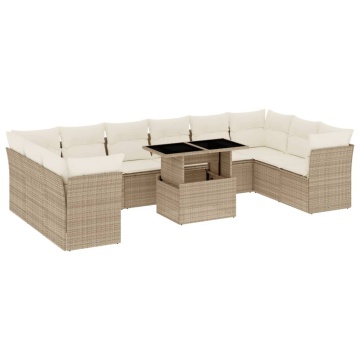 Set canapele de grădină cu perne, 11 piese, bej, poliratan - Img 2