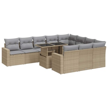 Set canapele de grădină cu perne, 11 piese, bej, poliratan - Img 2