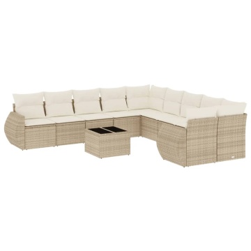 Set canapele de grădină cu perne, 11 piese, bej, poliratan - Img 2