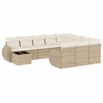 Set canapele de grădină cu perne, 11 piese, bej, poliratan - Img 2
