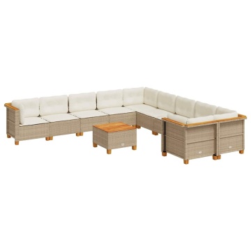 Set canapele de grădină cu perne, 11 piese, bej, poliratan - Img 2