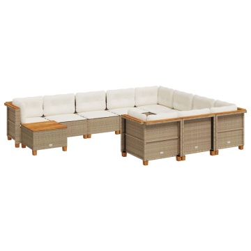 Set canapele de grădină cu perne, 11 piese, bej, poliratan - Img 2