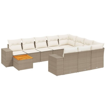 Set canapele de grădină cu perne, 11 piese, bej, poliratan - Img 2