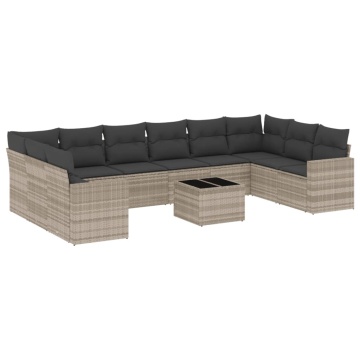 Set canapele de grădină cu perne, 11 piese, gri, poliratan - Img 2