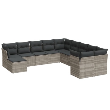 Set canapele de grădină cu perne, 11 piese, gri, poliratan - Img 2