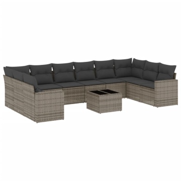 Set canapele de grădină cu perne, 11 piese, gri, poliratan - Img 2