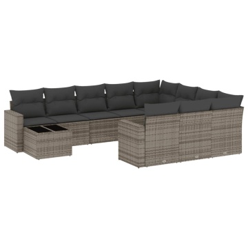 Set canapele de grădină cu perne, 11 piese, gri, poliratan - Img 2