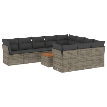 Set canapele de grădină cu perne, 11 piese, gri, poliratan - Img 2