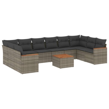 Set canapele de grădină cu perne, 11 piese, gri, poliratan - Img 2