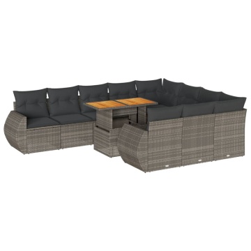 Set canapele de grădină cu perne, 11 piese, gri, poliratan - Img 2