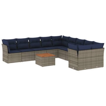 Set canapele de grădină cu perne, 11 piese, gri, poliratan - Img 2