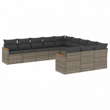 Set canapele de grădină cu perne, 11 piese, gri, poliratan - Img 2
