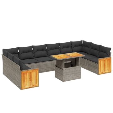 Set canapele de grădină cu perne, 11 piese, gri, poliratan - Img 2