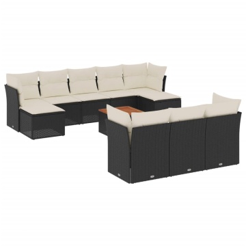Set canapele de grădină cu perne, 11 piese, negru, poliratan - Img 2