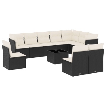 Set canapele de grădină cu perne, 11 piese, negru, poliratan - Img 2