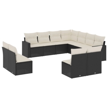 Set canapele de grădină cu perne, 11 piese, negru, poliratan - Img 2