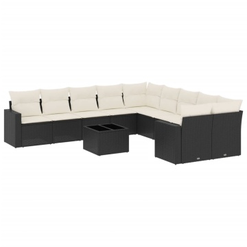 Set canapele de grădină cu perne, 11 piese, negru, poliratan - Img 2