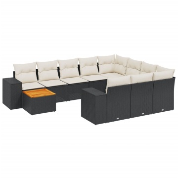 Set canapele de grădină cu perne, 11 piese, negru, poliratan - Img 2