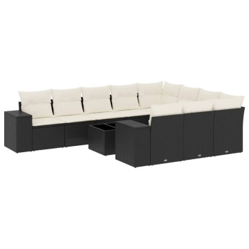 Set canapele de grădină cu perne, 11 piese, negru, poliratan - Img 2