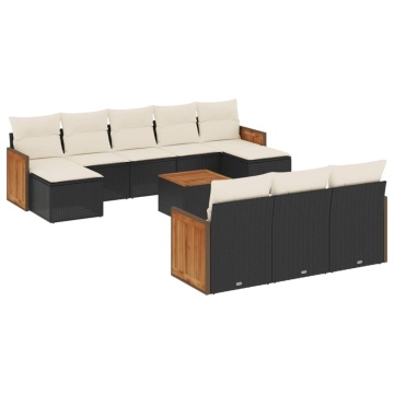 Set canapele de grădină cu perne, 11 piese, negru, poliratan - Img 2