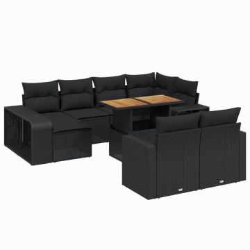 Set canapele de grădină cu perne, 11 piese, negru, poliratan - Img 2