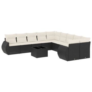 Set canapele de grădină cu perne, 11 piese, negru, poliratan - Img 2