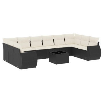 Set canapele de grădină cu perne, 11 piese, negru, poliratan - Img 2