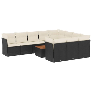 Set canapele de grădină cu perne, 11 piese, negru, poliratan - Img 2