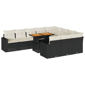 Set canapele de grădină cu perne, 11 piese, negru, poliratan - Img 2