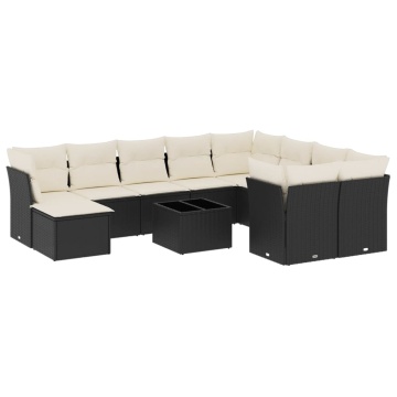 Set canapele de grădină cu perne, 11 piese, negru, poliratan - Img 2