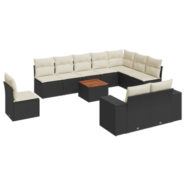 Set canapele de grădină cu perne, 11 piese, negru, poliratan - Img 2