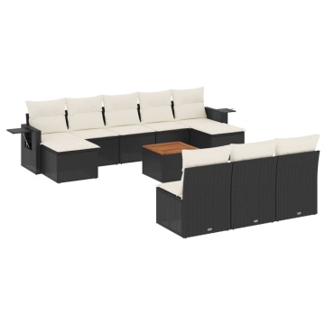 Set canapele de grădină cu perne, 11 piese, negru, poliratan - Img 2