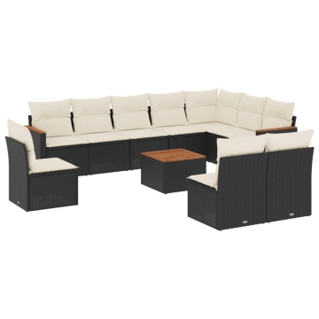 Set canapele de grădină cu perne, 11 piese, negru, poliratan - Img 2