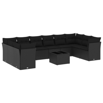 Set canapele de grădină cu perne, 11 piese, negru, poliratan - Img 2