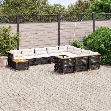 Set canapele de grădină cu perne, 11 piese, negru, poliratan - Img 1
