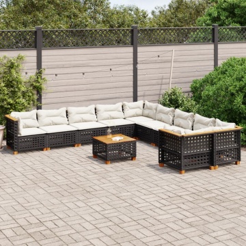 Set canapele de grădină cu perne, 11 piese, negru, poliratan - Img 1
