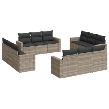 Set canapele de grădină cu perne, 12piese gri deschis poliratan - Img 2