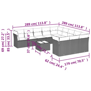 Set canapele de grădină cu perne, 12piese gri deschis poliratan - Img 3
