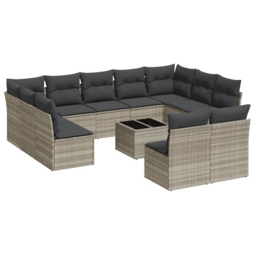 Set canapele de grădină cu perne, 12piese gri deschis poliratan - Img 2