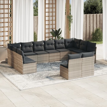 Set canapele de grădină cu perne, 12piese gri deschis poliratan - Img 1