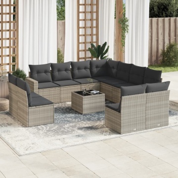 Set canapele de grădină cu perne, 12piese gri deschis poliratan - Img 1