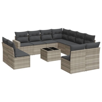 Set canapele de grădină cu perne, 12piese gri deschis poliratan - Img 2