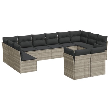 Set canapele de grădină cu perne, 12piese gri deschis poliratan - Img 2